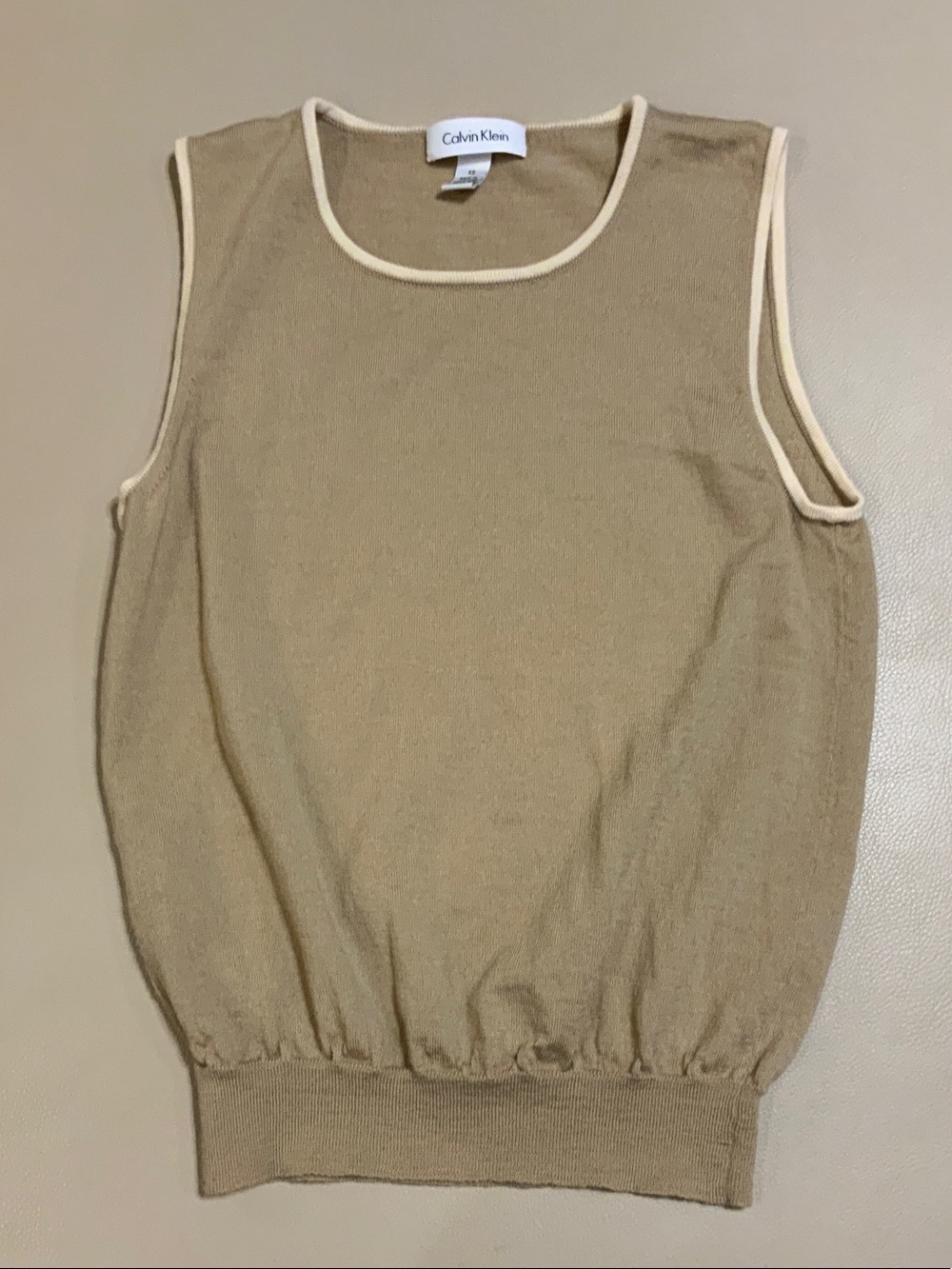 Calvin Klein Beige Tank Sweater with Cream Trim